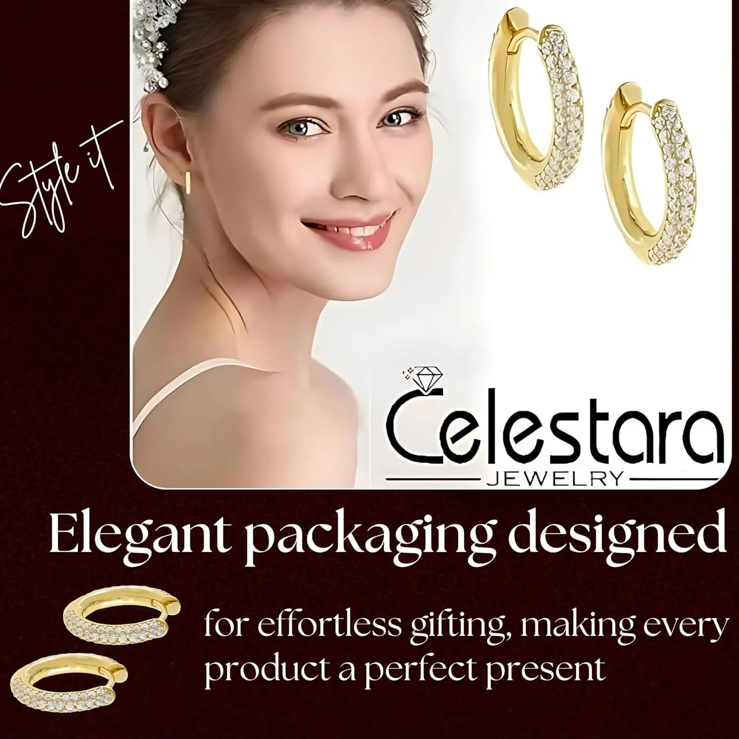 925 Sterling Silver CZ Diamond Huggie Hoop Earrings with Exquisite Box