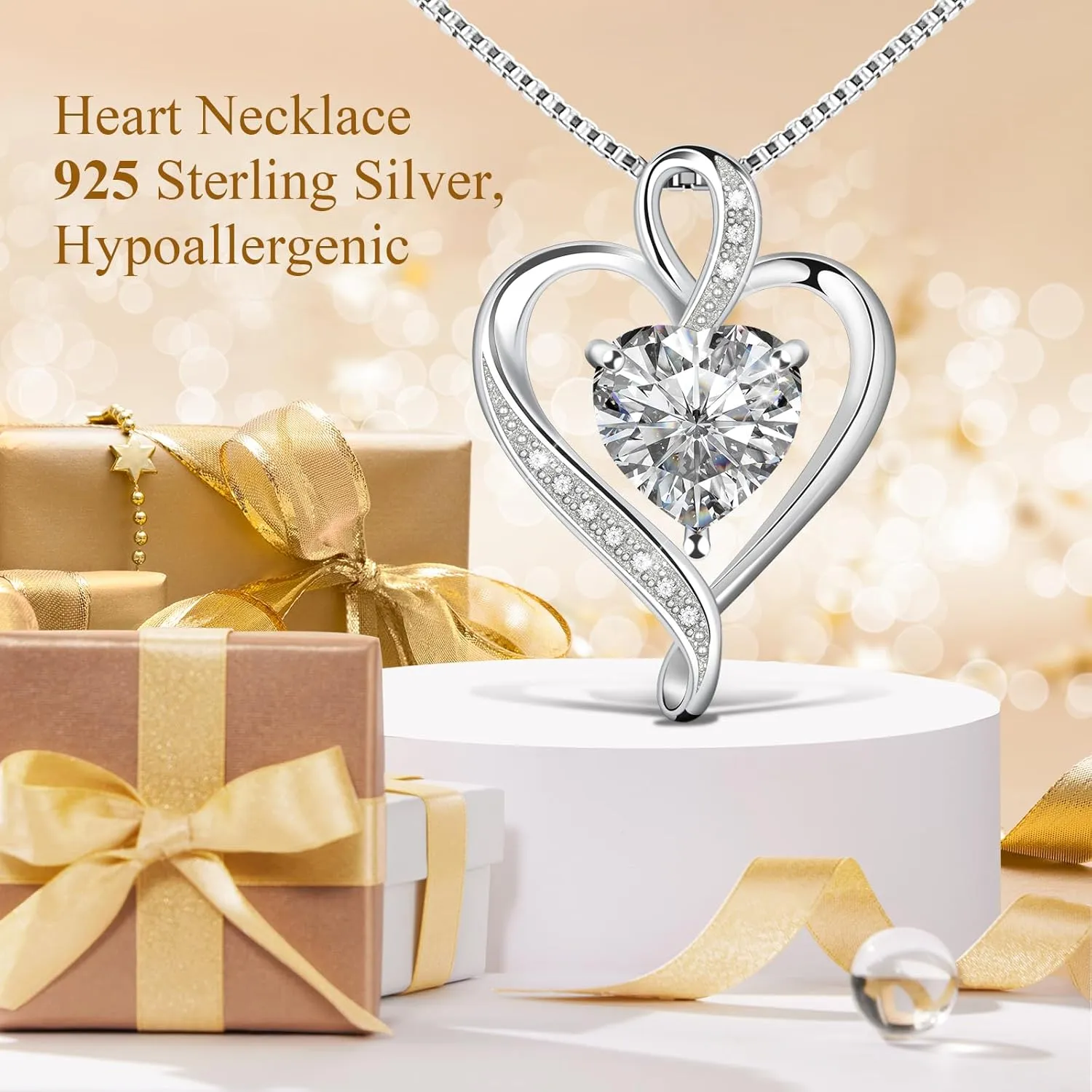 925 Sterling Silver Necklace - Exquisite Silver Jewelry for Women - Heart Pendant Silver Necklace - Birthday, Anniversary, Valentine's Day Gift for Women, Wife, Mom, Girlfriend, Lady