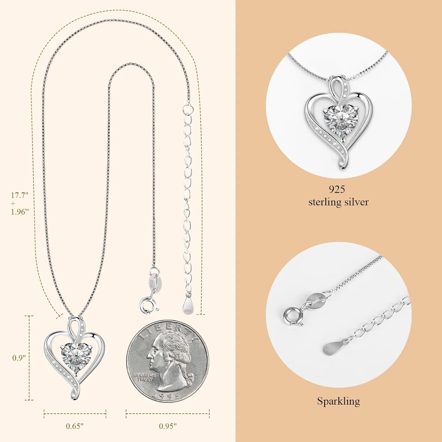 925 Sterling Silver Necklace - Exquisite Silver Jewelry for Women - Heart Pendant Silver Necklace - Birthday, Anniversary, Valentine's Day Gift for Women, Wife, Mom, Girlfriend, Lady