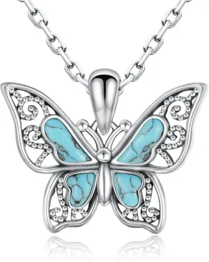 925-Sterling-Silver Turquoise Butterfly Necklaces for Women - Vintage Oxidized Butterfly for Friends Pendants, Exquisite Necklace to Gift Her for Christmas, Thanksgiving, and Birthdays for Her