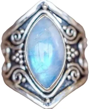 925 Sterling Silver Vintage Moonstone Rings - Antique Boho Ladies Jewelry - Elegant Gemstone Wedding Rings - Thai Silver Jewelry - Sizes 6-10