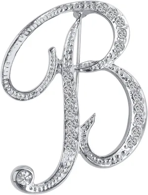 A-Z 26 Letters Pins Brooches Silver Plated Metal Broaches Pins-Clear Crystal Initial Breastpin