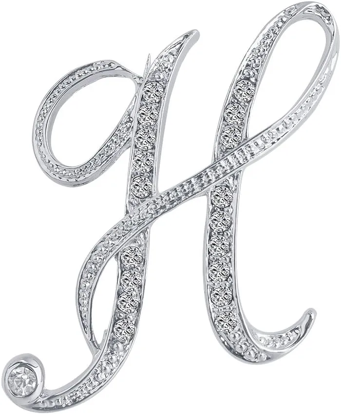 A-Z 26 Letters Pins Brooches Silver Plated Metal Broaches Pins-Clear Crystal Initial Breastpin