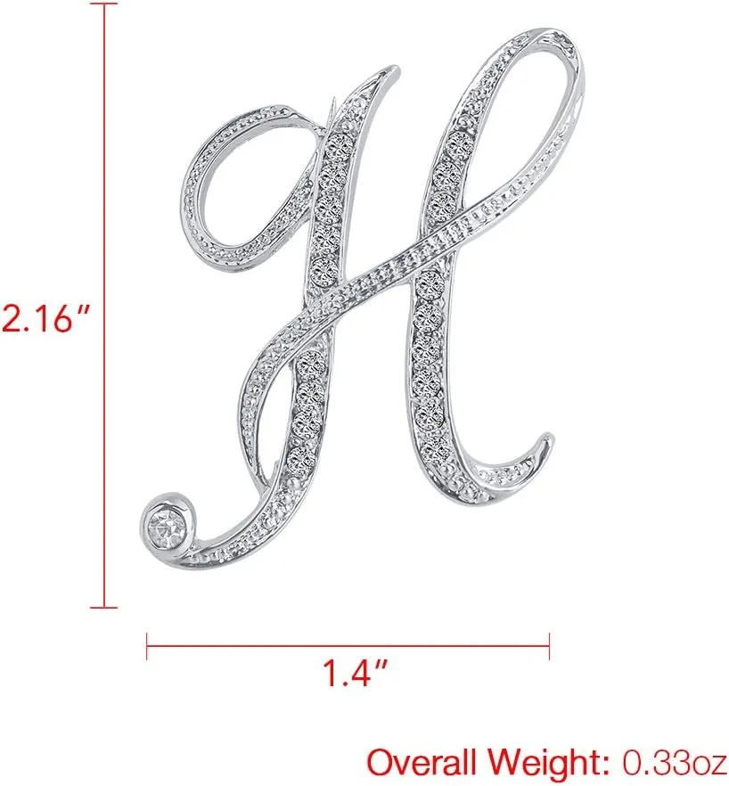 A-Z 26 Letters Pins Brooches Silver Plated Metal Broaches Pins-Clear Crystal Initial Breastpin