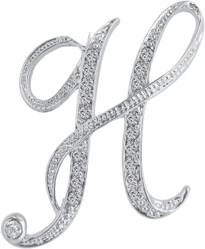 A-Z 26 Letters Pins Brooches Silver Plated Metal Broaches Pins-Clear Crystal Initial Breastpin