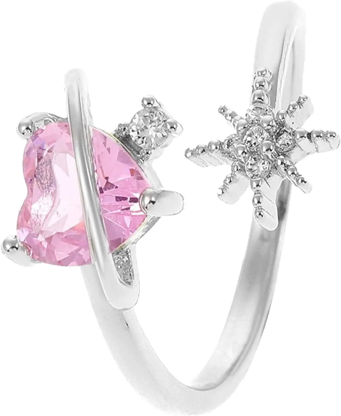 Adjustable Crystal Love Heart Cocktail Rings Elegant Open Rhinestone Engagement Wedding Statement Rings Uniquely Fashion Jewelry for Women Gift