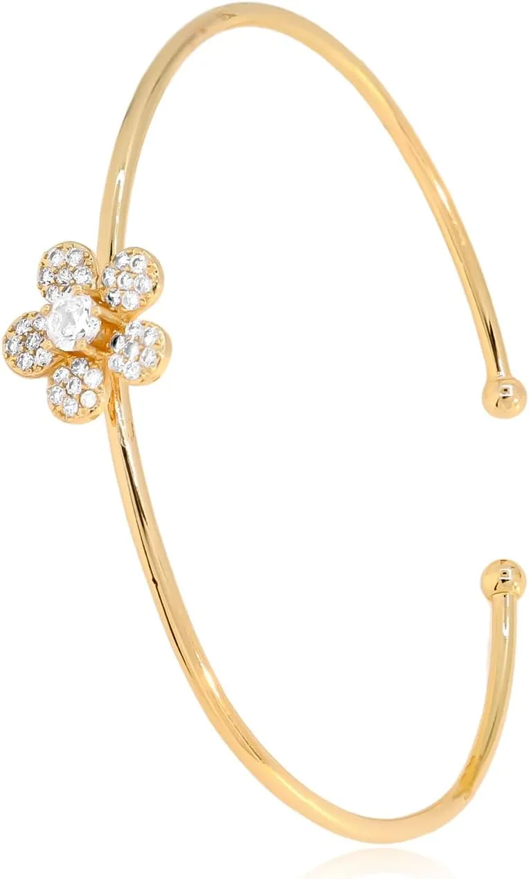 Adjustable Gold Flower Cubic Zirconia Bracelets for Women Open Crystal Zirconia Dainty Cuff Bangle Bracelet Fashion Bracelets Jewelry for Women Gift
