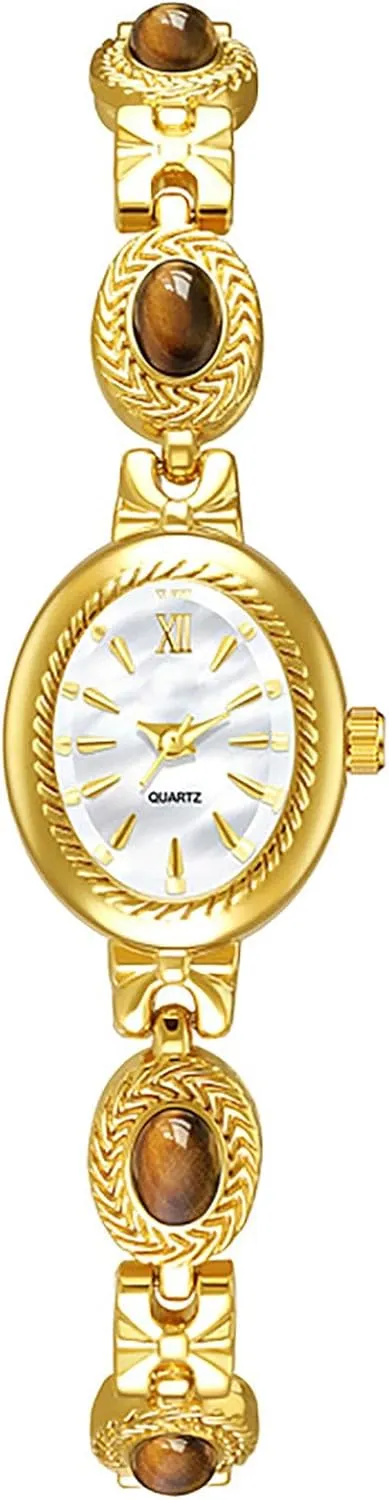 ADSBIAOYE Women Vintage Watch Dainty Oval Dial Small Gold Bracelet Watch Luxury Ladies Dress Waterproof Analog Casual Watches