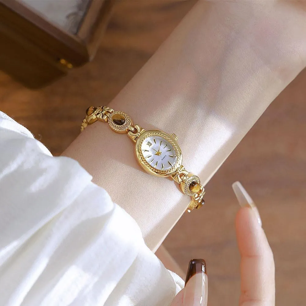 ADSBIAOYE Women Vintage Watch Dainty Oval Dial Small Gold Bracelet Watch Luxury Ladies Dress Waterproof Analog Casual Watches
