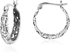 AeraVida Bohemian Vintage Inspired Swirls V-Lock Bali Hoop .925 Sterling Silver Earrings | Elegant and Artistic Women's Jewelry Accessory