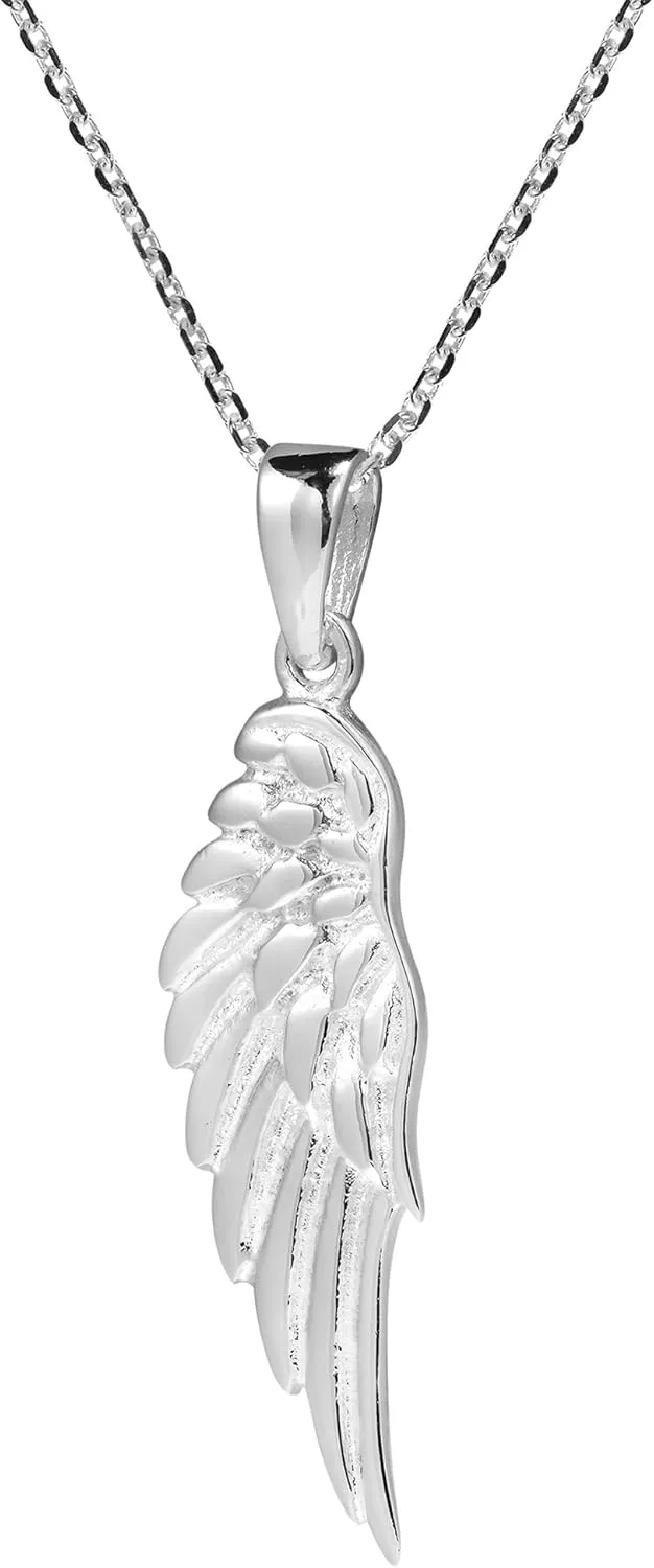 AeraVida Enchanting Shiny Sterling Silver Angel Wing Earrings and Necklace