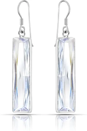 AeraVida Modern Sterling Silver Dangle Prism Earrings - Long Crystal Rectangle Earrings