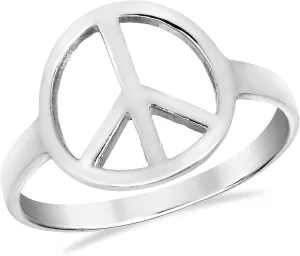 AeraVida Shiny Peace Sign No War .925 Sterling Silver Ring