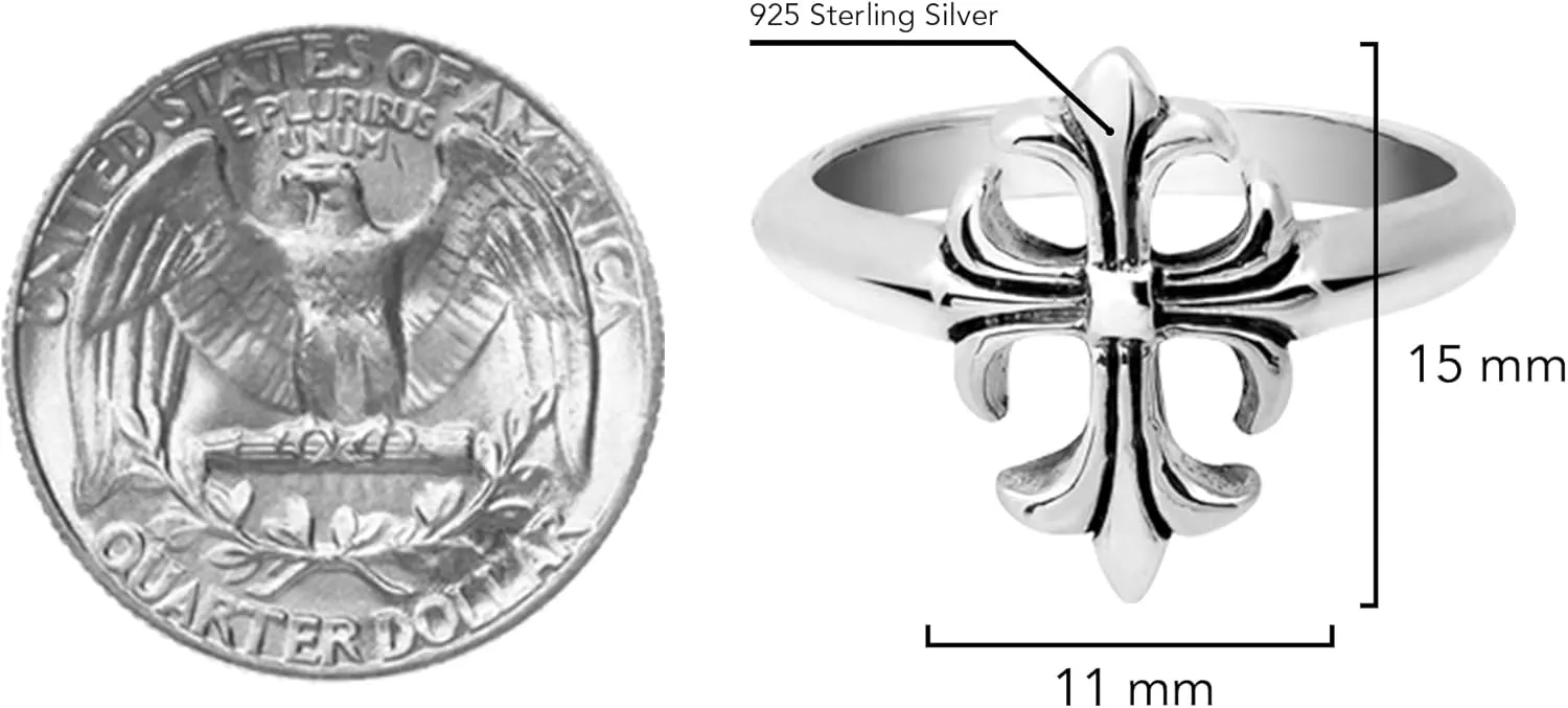 AeraVida Vintage Beautifully Elegant Lily Flower .925 Sterling Silver Cross Ring
