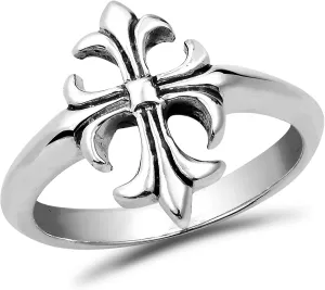 AeraVida Vintage Beautifully Elegant Lily Flower .925 Sterling Silver Cross Ring