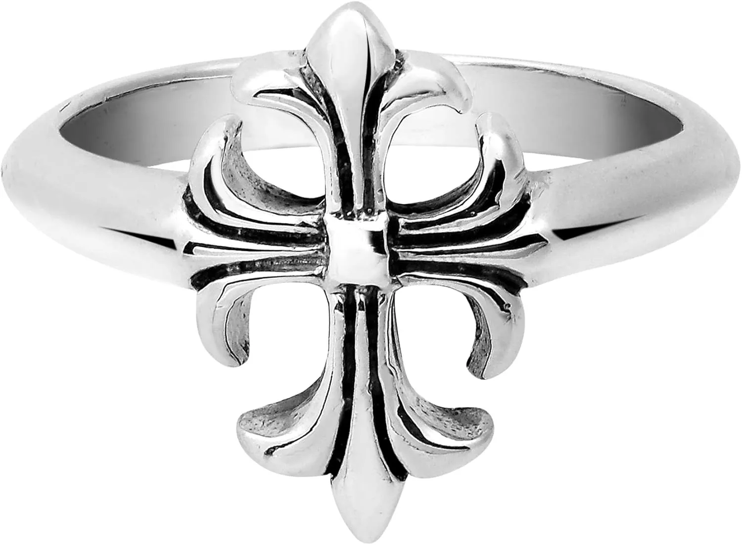 AeraVida Vintage Beautifully Elegant Lily Flower .925 Sterling Silver Cross Ring