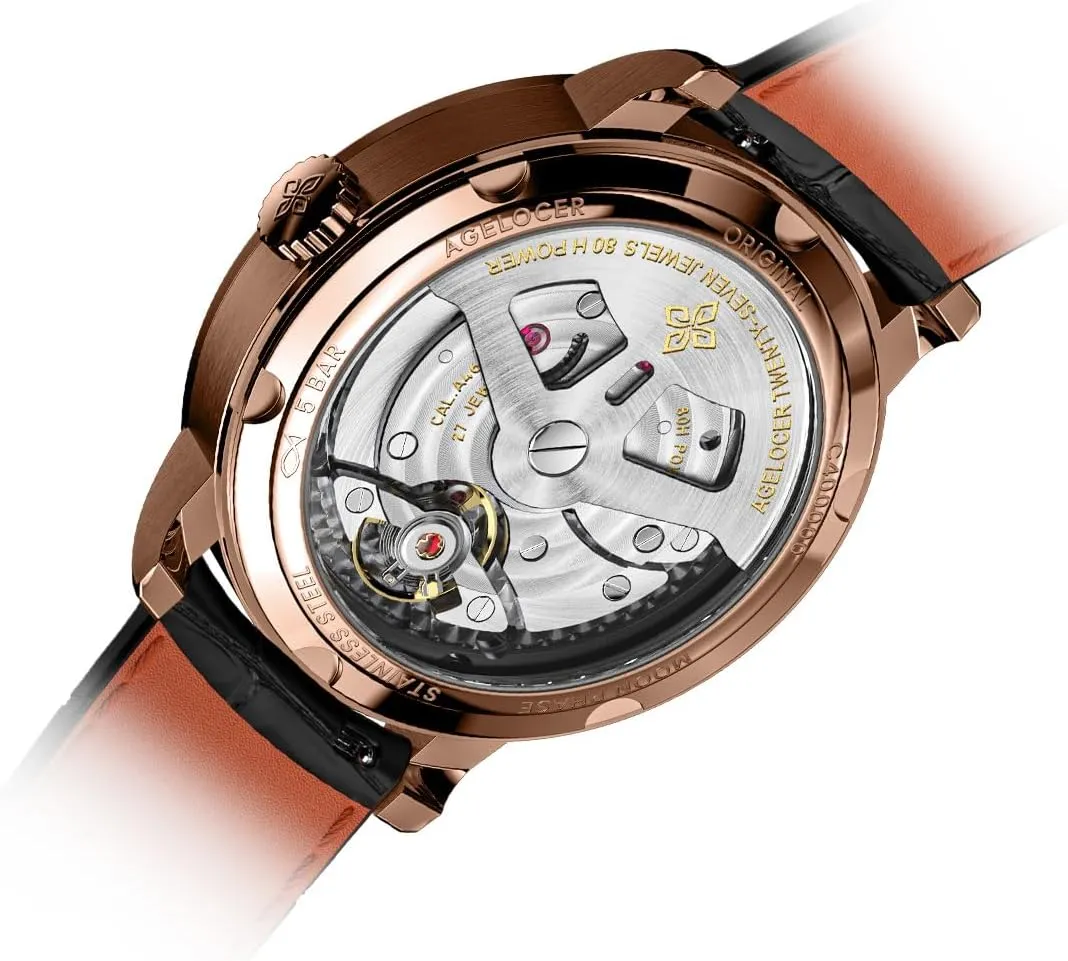 AGELOCER Men's Watch New Automatic Mechanical,29.51-Day Precision Moon Phase Module Dial,Sapphire Glass,80-Hour Power Reserve,Luminous,Business Watches for Man,Dress Luxury Gift for Men