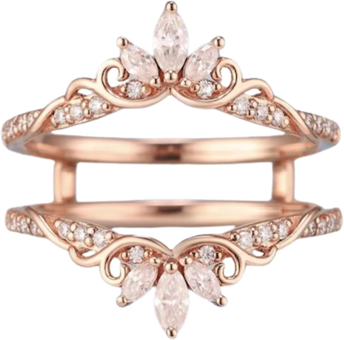 AJU ENTERPRISE Marquise & Round Cut White Diamond Bridal Wedding Ring Enhancer in 14k Rose Gold Vermeil - Handmade Jewerly For Womens