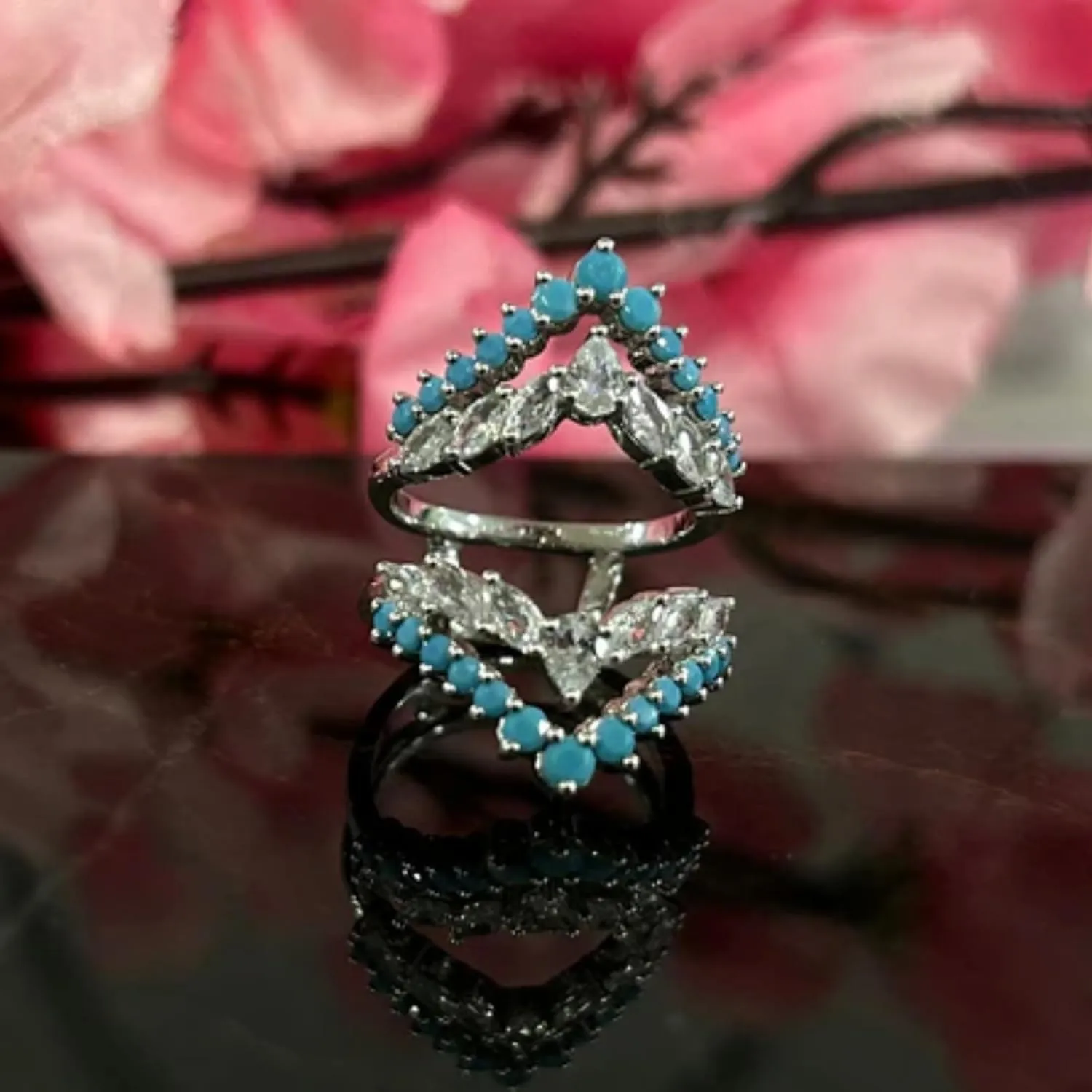 AJU ENTERPRISE Vintage Turquoise Diamond Engagement Ring Enhancer in 14k Rose Gold Vermeil - Bridal Wedding Ring Guard - December Birthstone