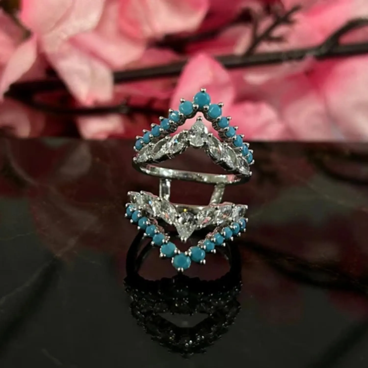 AJU ENTERPRISE Vintage Turquoise Diamond Engagement Ring Enhancer in 14k Rose Gold Vermeil - Bridal Wedding Ring Guard - December Birthstone