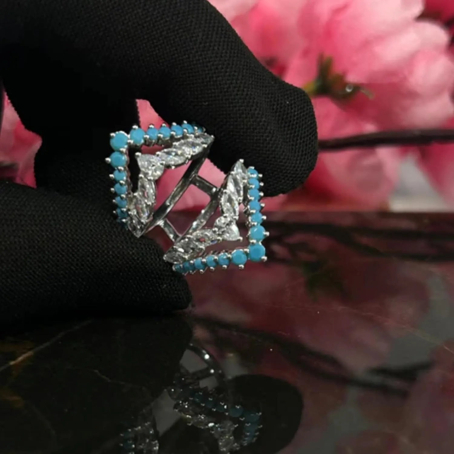 AJU ENTERPRISE Vintage Turquoise Diamond Engagement Ring Enhancer in 14k Rose Gold Vermeil - Bridal Wedding Ring Guard - December Birthstone
