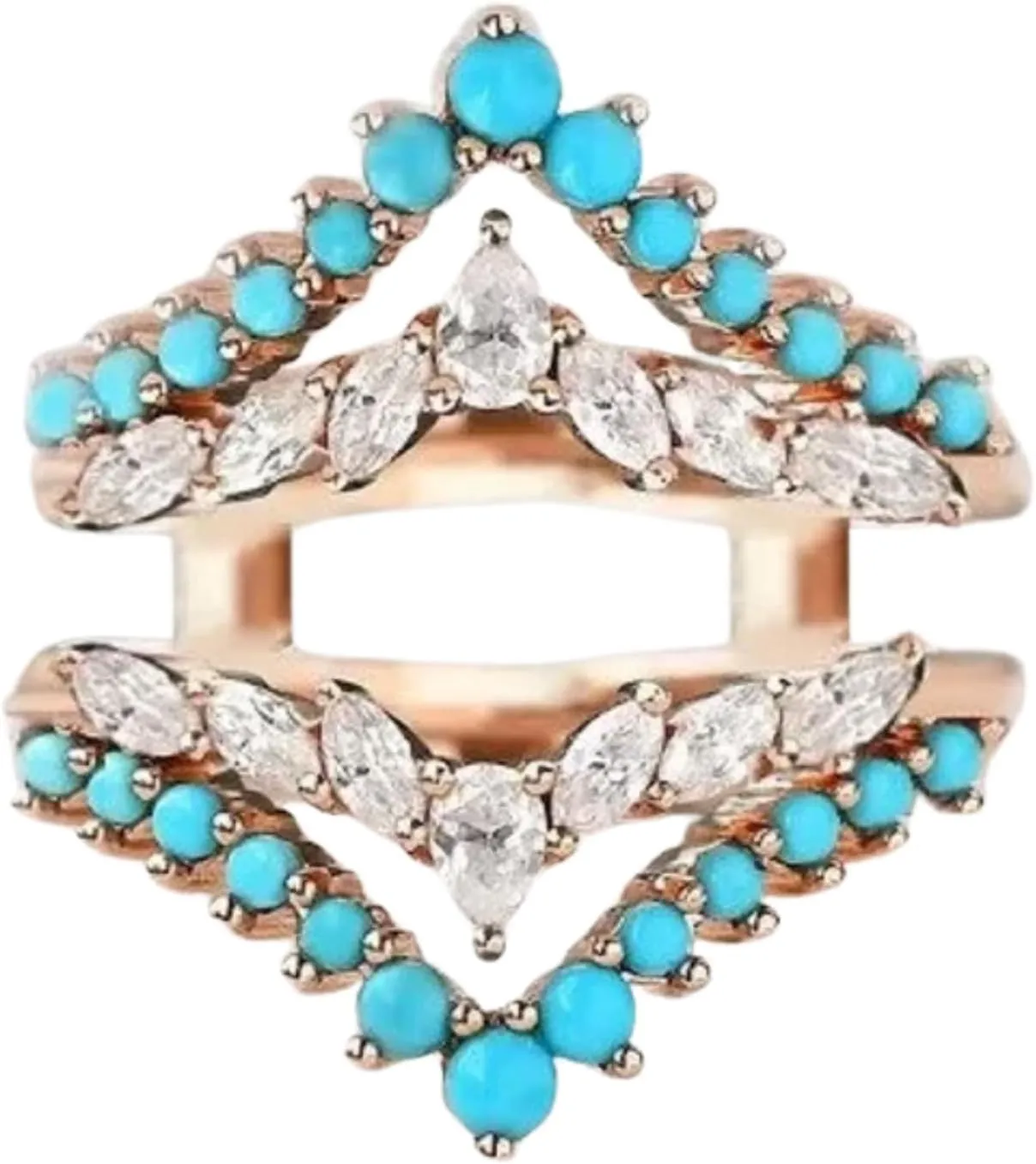 AJU ENTERPRISE Vintage Turquoise Diamond Engagement Ring Enhancer in 14k Rose Gold Vermeil - Bridal Wedding Ring Guard - December Birthstone
