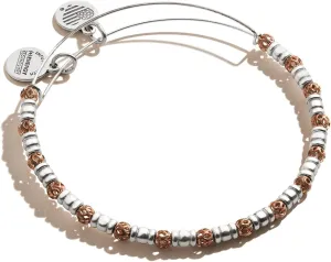 Alex and Ani Accents Orbit Metal Beaded Expandable Bangle for Women, Shiny Silver and Shiny Rose Gold Finish, 2 to 3.5 in