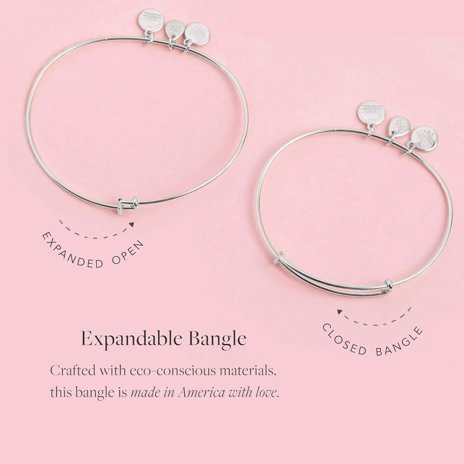 Alex and Ani Occasions Expandable Bangle for Women, Sending Hugs Just Because Charm, Shiny Silver Finish, 2 to 3.5 in, One Size (A21EBJBSS)