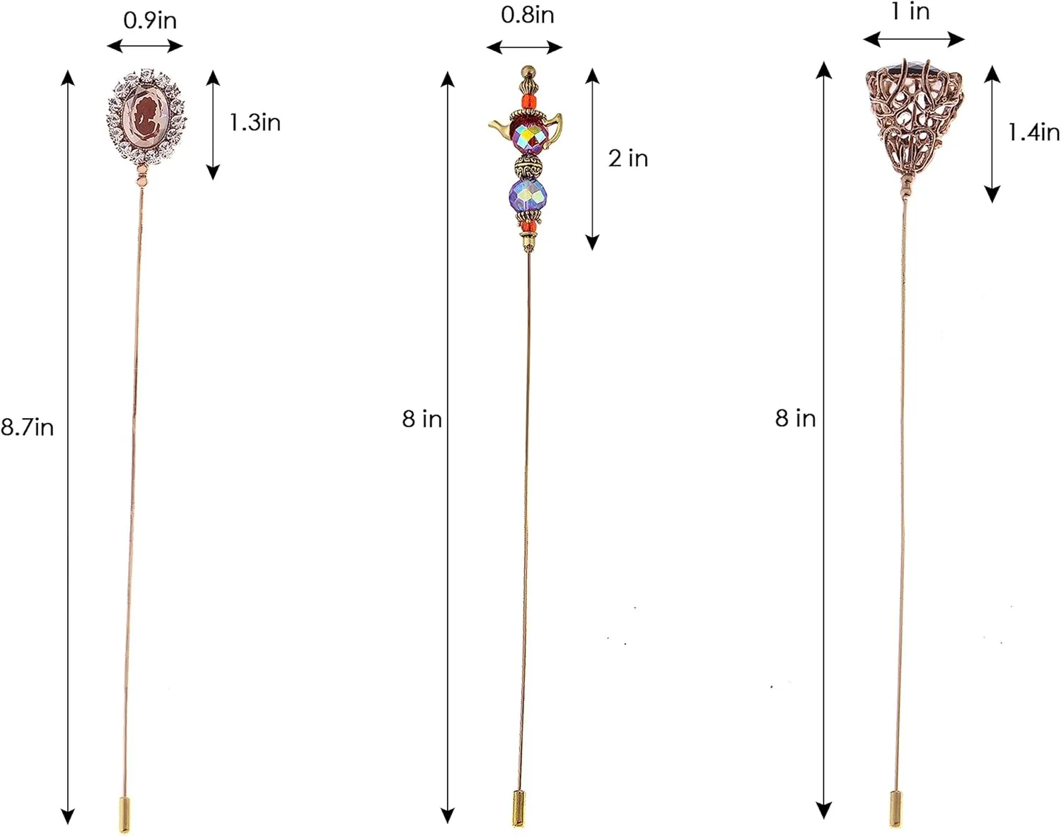 Alilang Classic 10Pcs/ 7Pcs/ 5Pcs/ 3Pcs/ 2Pcs Hat Pin Vintage Safety Pins Brooches Suit Tie Hat Scarf Set Jewelry Accessories