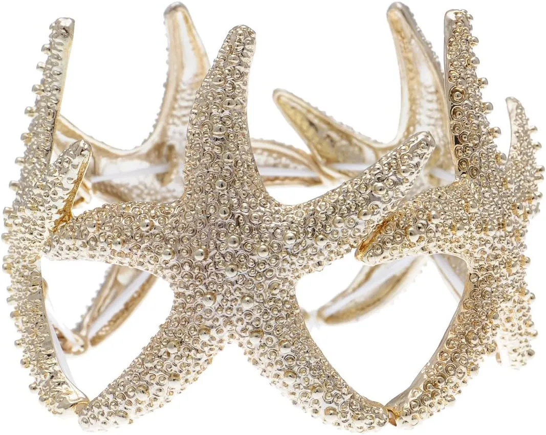Alilang Womens Shiny Textured Starfish Stretch Bangle Cuff Statement Bracelet
