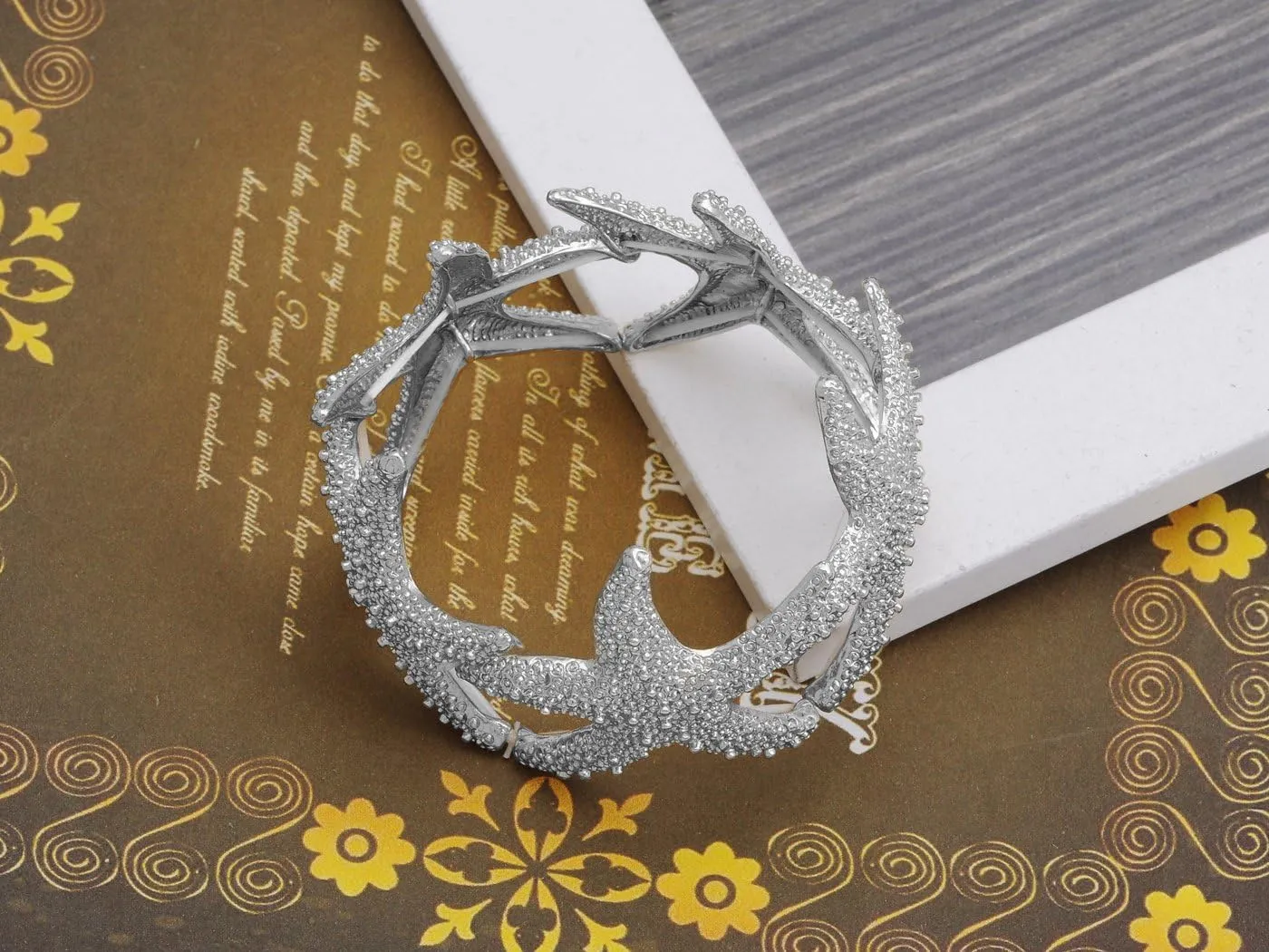 Alilang Womens Shiny Textured Starfish Stretch Bangle Cuff Statement Bracelet