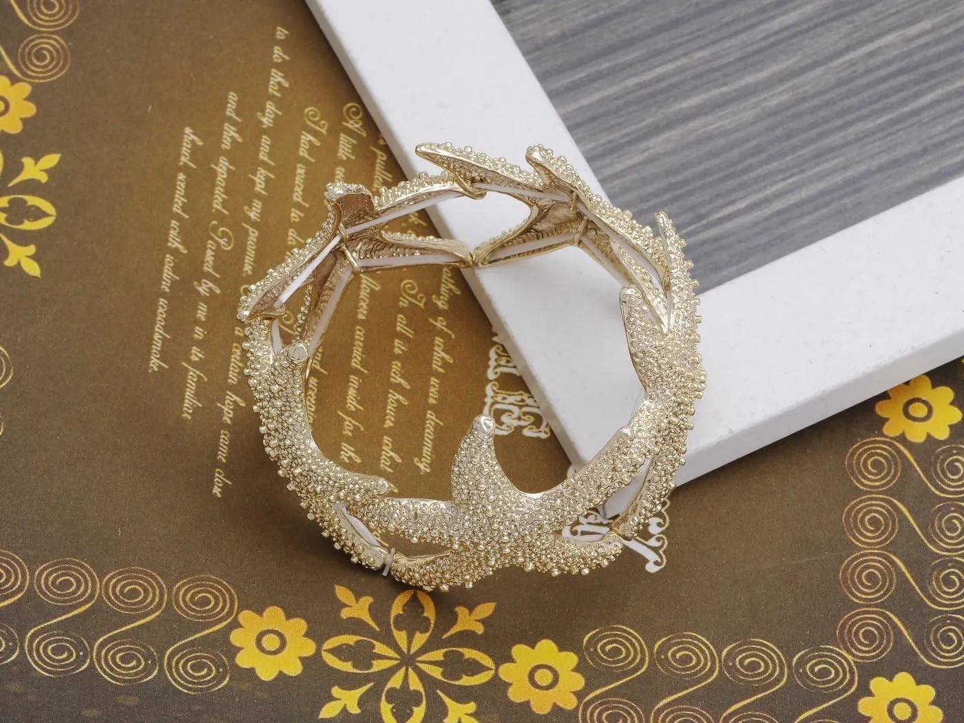 Alilang Womens Shiny Textured Starfish Stretch Bangle Cuff Statement Bracelet