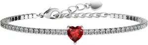 AllenCOCO Sterling Silver Heart Birthstone Bracelet, 14K White Gold Plated, AAAAA  CZ Cubic Zirconia, Tennis Chain with Heart Charm, Hypoallergenic, Non-Tarnish Jewelry Gift for Women