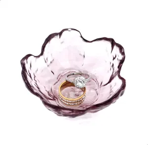 Amethyst Flower Ring Dish Jewelry Tray, Decorative Glass Trinket Dish, Modern Accent Tray for Vanity