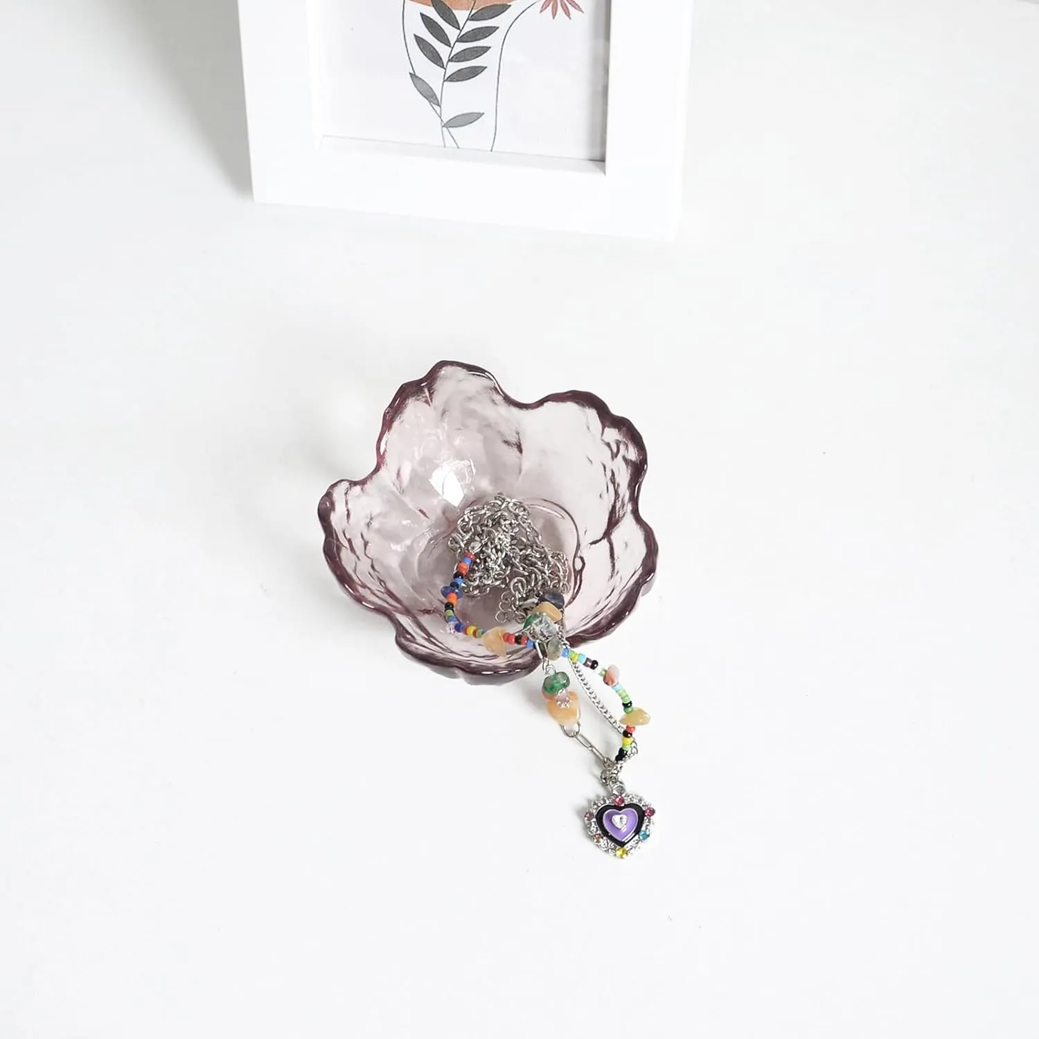 Amethyst Flower Ring Dish Jewelry Tray, Decorative Glass Trinket Dish, Modern Accent Tray for Vanity