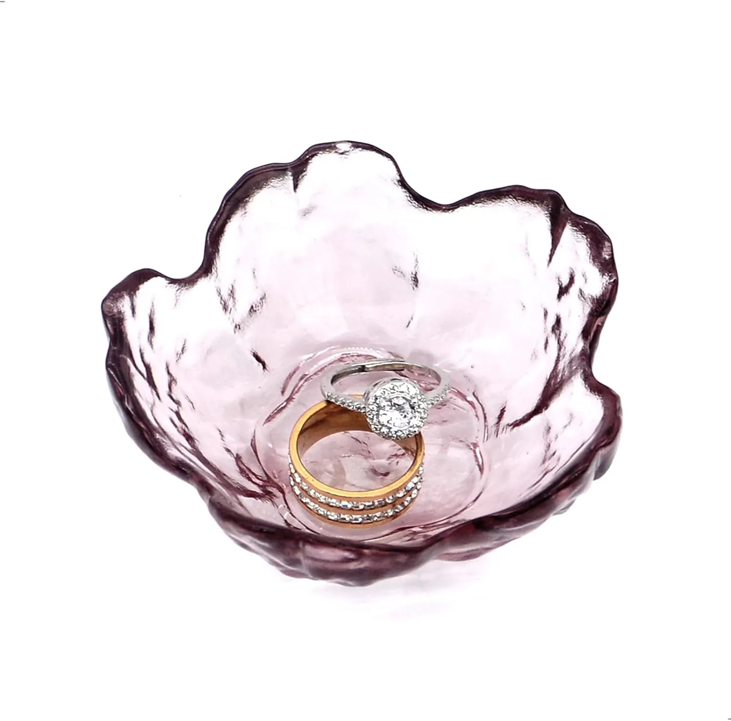 Amethyst Flower Ring Dish Jewelry Tray, Decorative Glass Trinket Dish, Modern Accent Tray for Vanity
