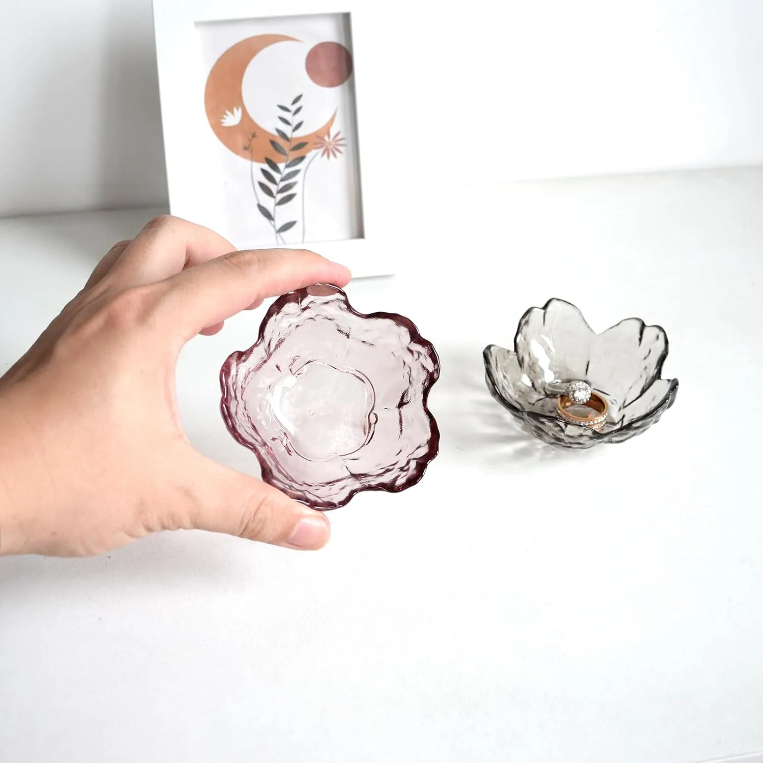 Amethyst Flower Ring Dish Jewelry Tray, Decorative Glass Trinket Dish, Modern Accent Tray for Vanity