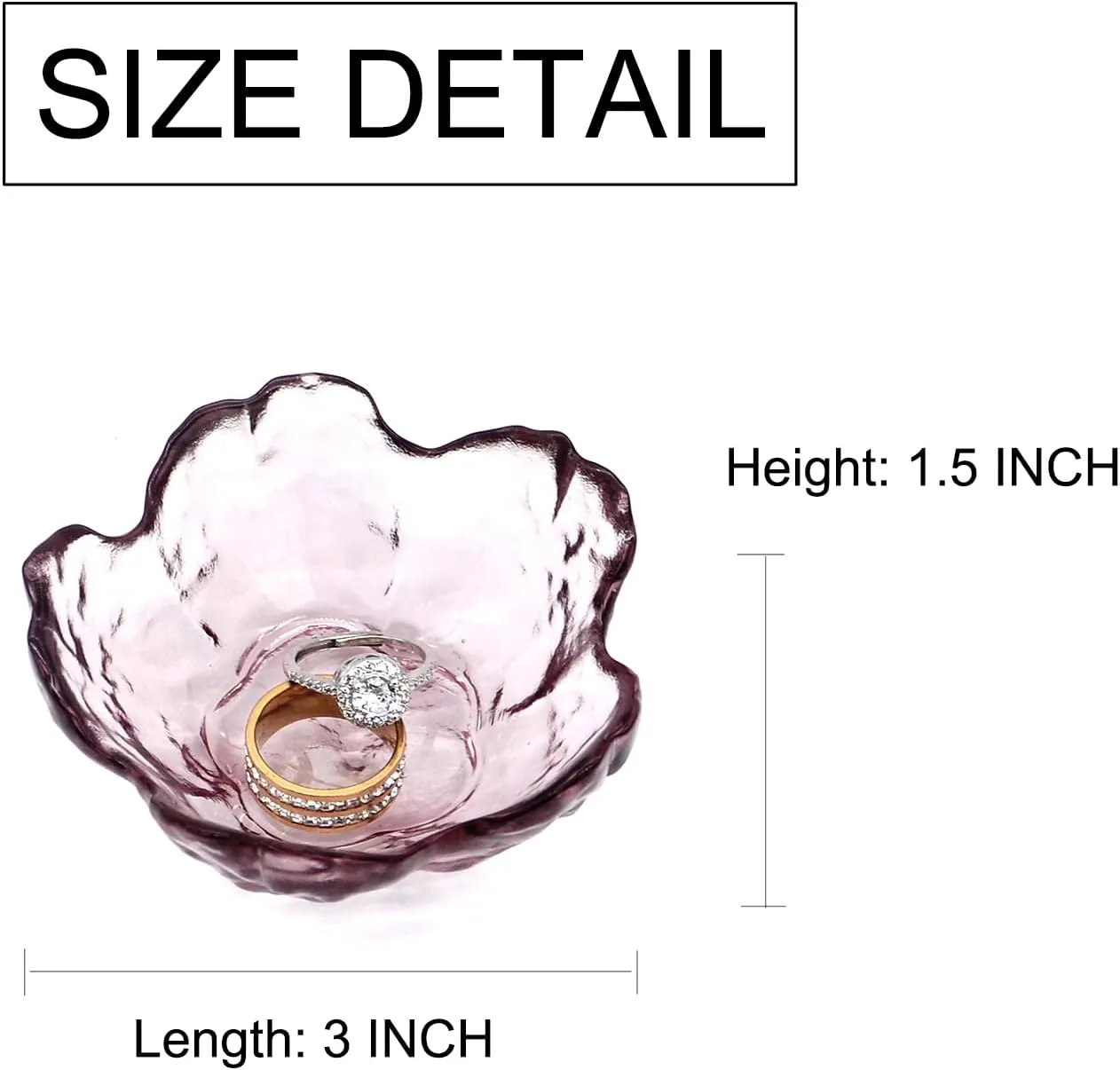 Amethyst Flower Ring Dish Jewelry Tray, Decorative Glass Trinket Dish, Modern Accent Tray for Vanity