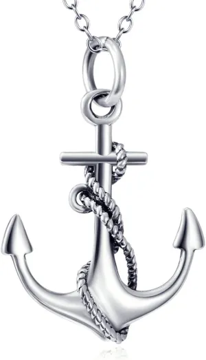 Anchor Sterling Silver Tree of Life Necklace - Polished Nautical Anchor Rope Fine Jewelry for Men & Women