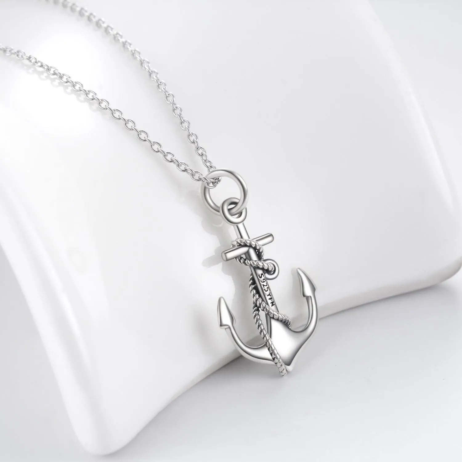 Anchor Sterling Silver Tree of Life Necklace - Polished Nautical Anchor Rope Fine Jewelry for Men & Women