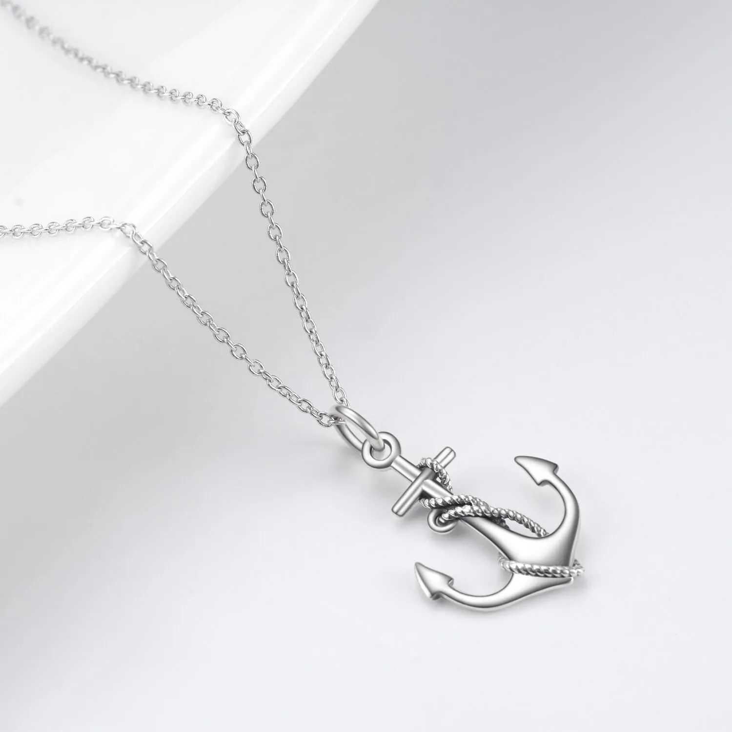 Anchor Sterling Silver Tree of Life Necklace - Polished Nautical Anchor Rope Fine Jewelry for Men & Women