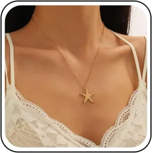 Andelaisi Boho Starfish Necklace Choker Vintage Starfish Choker Necklace Ocean Sea Star Pendant Necklaces Summer Beach Starfish Necklace Chain Jewelry for Women and Girls(Gold)