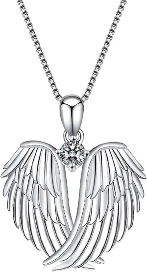 Angel Wings Necklace 925 Sterling Silver Jewelry Guardian Angel Wings Pendant Necklace Birthstone Necklace Jewelry for Women