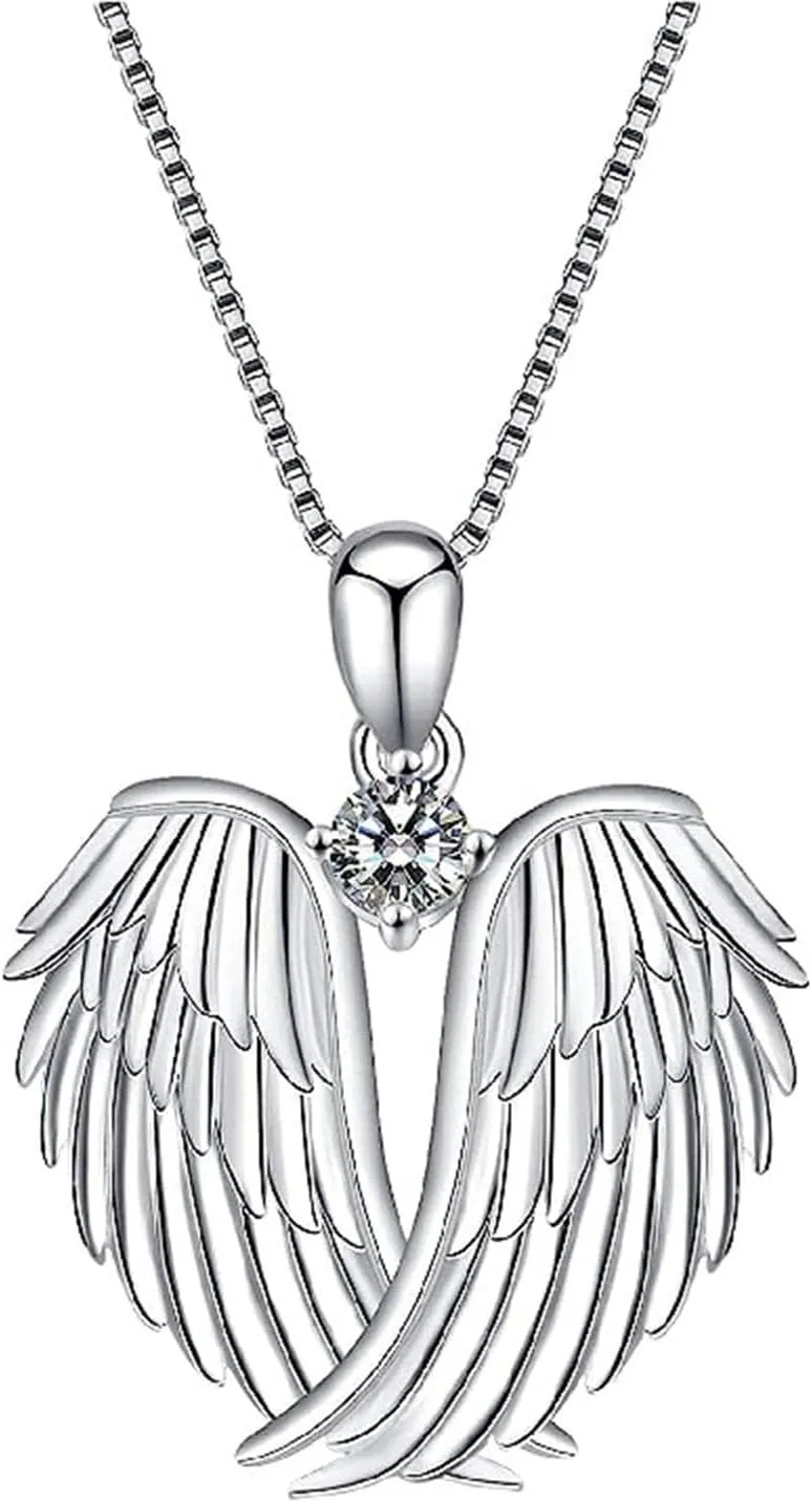Angel Wings Necklace 925 Sterling Silver Jewelry Guardian Angel Wings Pendant Necklace Birthstone Necklace Jewelry for Women