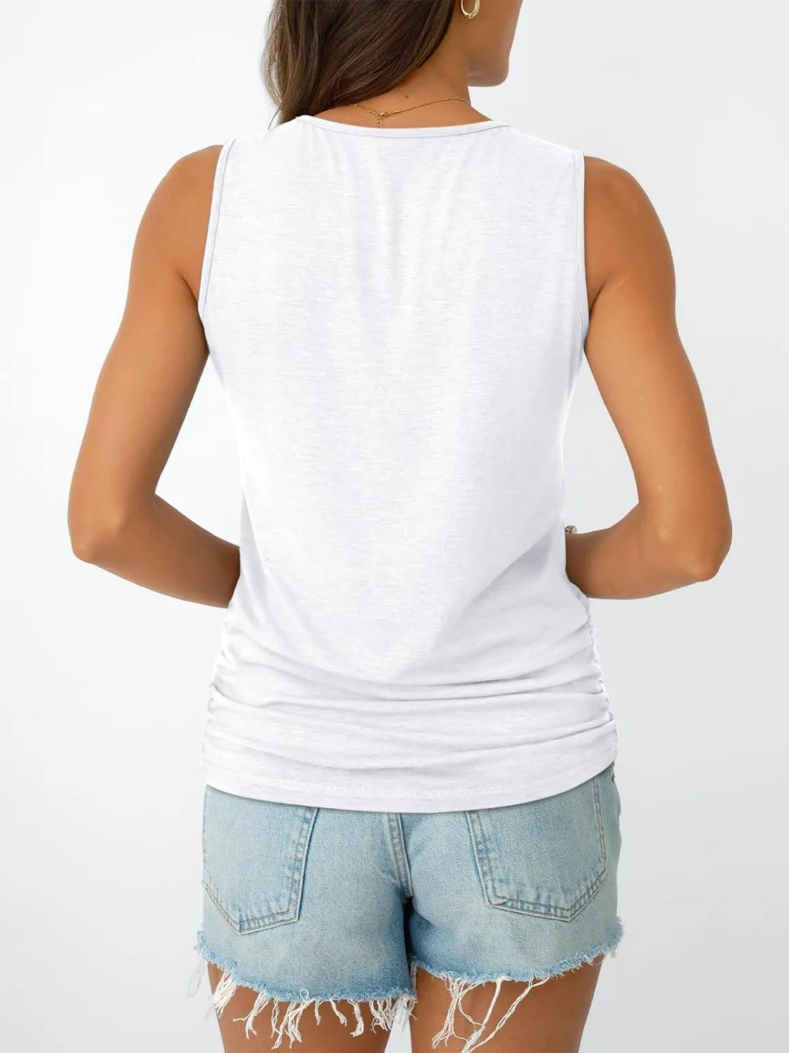 AUTOMET Womens Tank Tops 2025 Sleeveless V Neck Ruched Top Summer Outfits Dressy Casual Shirts Basic Tees Trendy Clothes