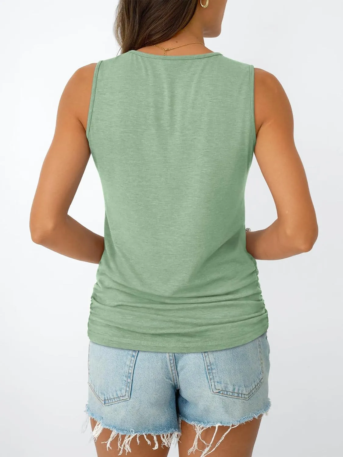 AUTOMET Womens Tank Tops 2025 Sleeveless V Neck Ruched Top Summer Outfits Dressy Casual Shirts Basic Tees Trendy Clothes