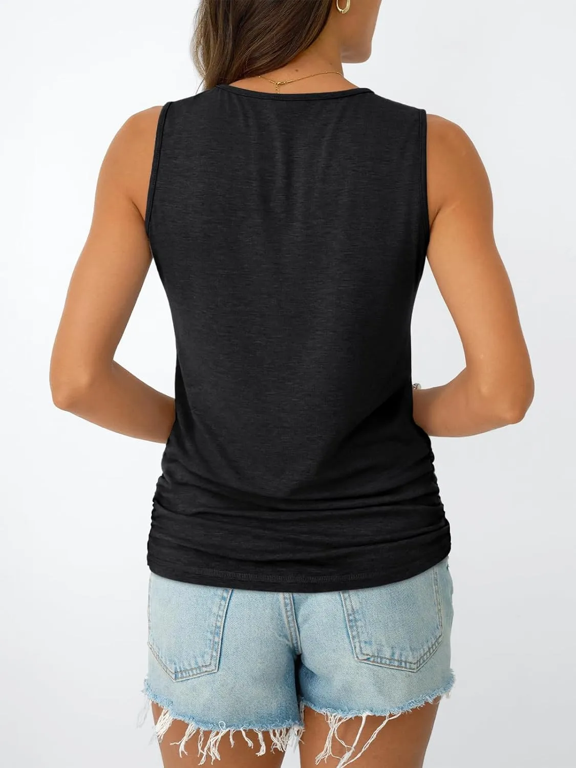 AUTOMET Womens Tank Tops 2025 Sleeveless V Neck Ruched Top Summer Outfits Dressy Casual Shirts Basic Tees Trendy Clothes