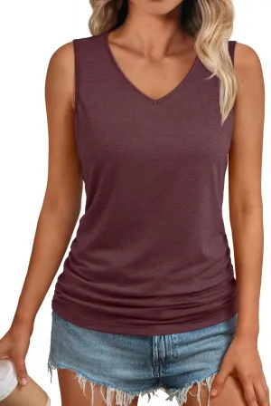 AUTOMET Womens Tank Tops 2025 Sleeveless V Neck Ruched Top Summer Outfits Dressy Casual Shirts Basic Tees Trendy Clothes