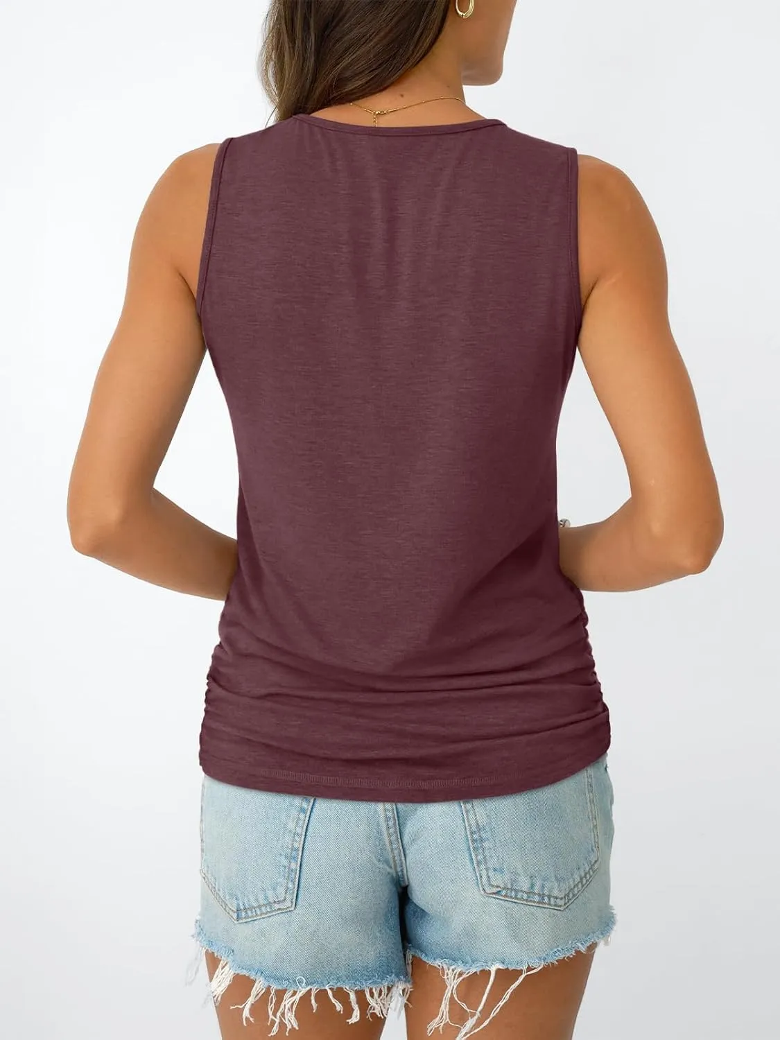 AUTOMET Womens Tank Tops 2025 Sleeveless V Neck Ruched Top Summer Outfits Dressy Casual Shirts Basic Tees Trendy Clothes