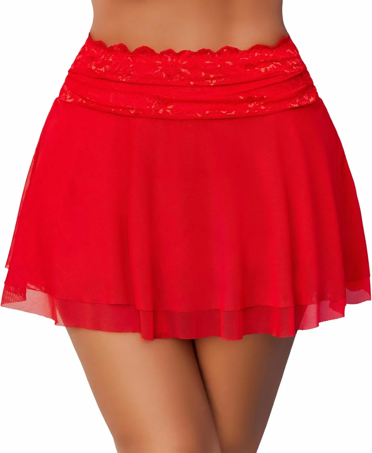 Avidlove Women's Pleated Mini Skirt Lace Mesh Layered Ruffled Lingerie Short Skirts